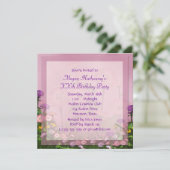 ピンクフラワーフィールド任意の数の誕生日テンプレート 招待状 (スタンド正面)