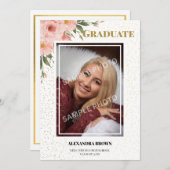 ピンクフラワーフォト卒業パーティー 招待状 (正面/裏面)