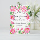 ピンクフラワーフラット日付カードを保存 セーブザデート (スタンド正面)