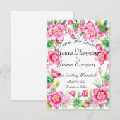 ピンクフラワーフラット日付カードを保存 セーブザデート (正面/裏面)