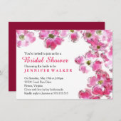 ピンクフラワーフラワーズブライダルウェディングシャワーパーティー 招待状 (正面/裏面)