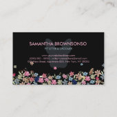 ピンクフラワーブラックブルフランスのドッグ 名刺 (裏面)