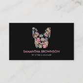 ピンクフラワーブラックブルフランスのドッグ 名刺 (正面)