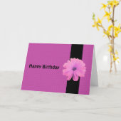 ピンクフラワーブラックリボン誕生日のご希望 カード (黄色い花)
