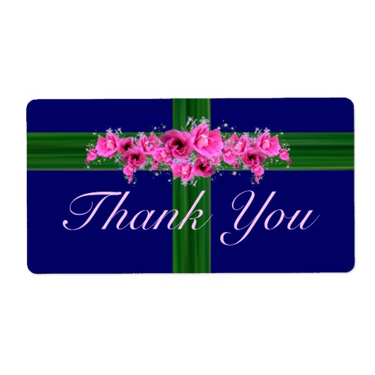ピンクフラワーブーケありがとうステッカー – ラベル (正面)
