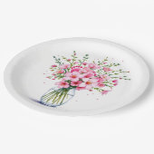 ピンクフラワーブーケとベビー足 ペーパープレート (アングル)