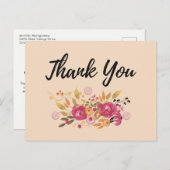 ピンクフラワーブーケオンピーチ感謝していパーティー ポストカード (正面/裏面)
