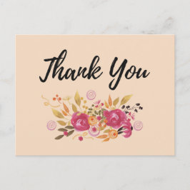ピンクフラワーブーケオンピーチ感謝していパーティー ポストカード