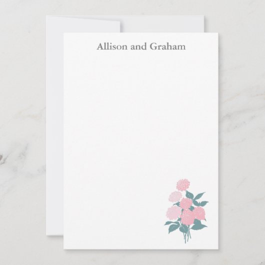 ピンクフラワーブーケスケッチ パーソナライズされた ノートカード (正面)