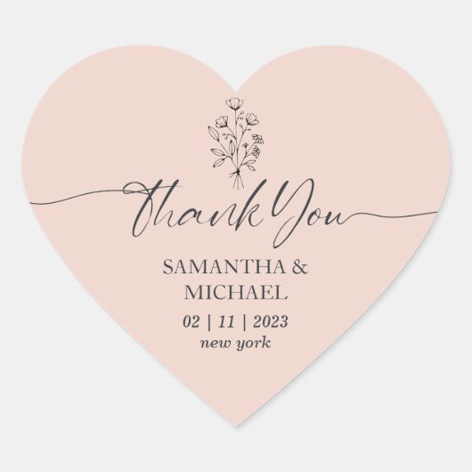 ピンクフラワーブーケ結婚シグネチャー ハートシール (正面)