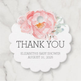 ピンクフラワーベビーシャワーありがとうメッセージカード フェイバータグ