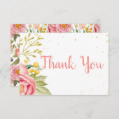 ピンクフラワーベビーシャワーサンキューカード エンクロージャーカード (正面/裏面)