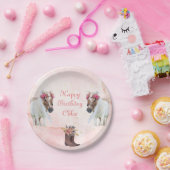 ピンクフラワーホース誕生日紙プレート ペーパープレート (パーティー)