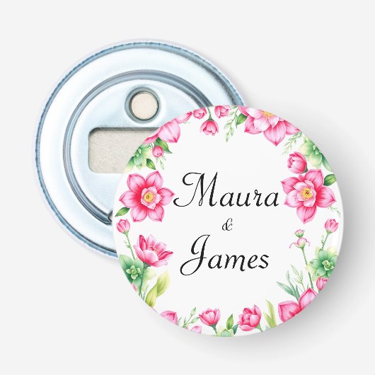 ピンクフラワーボタン型栓抜き 栓抜き (正面)