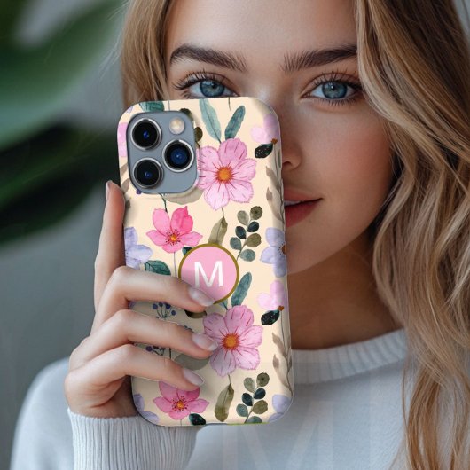 ピンクフラワーボホモノグラムiPhoneケース Case-Mate iPhoneケース