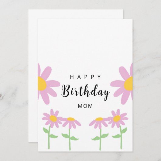 ピンクフラワーママ誕生日カード サンキューカード (正面/裏面)