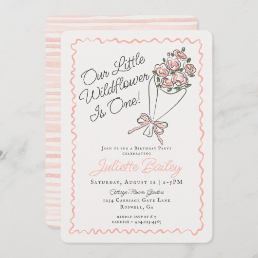 ピンクフラワーマーケットファームFbirthday招待状 招待状 (正面/裏面)