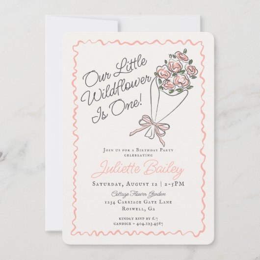 ピンクフラワーマーケットファームFbirthday招待状 招待状 (正面)