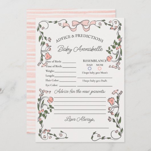 ピンクフラワーマーケットフレッシュフローラアドバイスベビー 招待状 (正面/裏面)