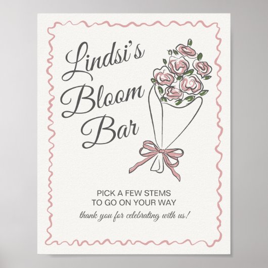 ピンクフラワーマーケットフレッシュフローラ開花バー標識 ポスター (正面)