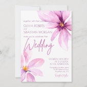 ピンクフラワーミニマリストのエレガントな結婚式 招待状 (正面)