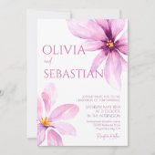 ピンクフラワーミニマリストのエレガントな結婚式 招待状 (正面)