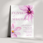 ピンクフラワーミニマリストのエレガントな結婚式 招待状