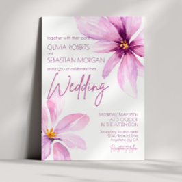 ピンクフラワーミニマリストのエレガントな結婚式 招待状