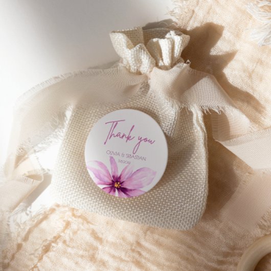 ピンクフラワーミニマリスト水彩有難う ラウンドシール