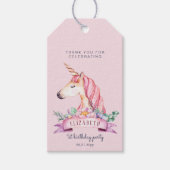 ピンクフラワーユニコーンガール誕生日プレゼント ギフトタグ (正面)