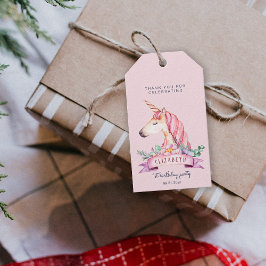 ピンクフラワーユニコーンガール誕生日プレゼント ギフトタグ