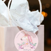 ピンクフラワーユニコーンガール誕生日プレゼント ラウンドシール