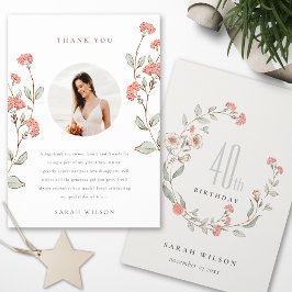 ピンクフラワーリース写真Any Age誕生日 サンキューカード