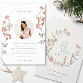 ピンクフラワーリース写真Any Age誕生日 サンキューカード