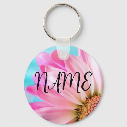 ピンクフラワー名前をカスタムするキーチェーン – 名前を追加 キーホルダー (正面)