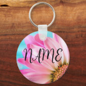 ピンクフラワー名前をカスタムするキーチェーン – 名前を追加 キーホルダー (正面)