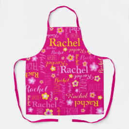 ピンクフラワー名前をカスタムするショートネームレイチェル エプロン