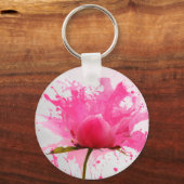 ピンクフラワー抽象芸術絵を描(ばちゃばちゃ)跳ねる キーホルダー (正面)