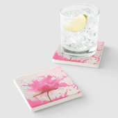 ピンクフラワー抽象芸術絵を描（ばちゃばちゃ）跳ねる ストーンコースター (横)