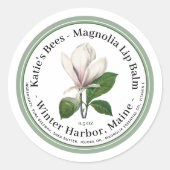 ピンクフラワー淡い色のイラストレーション付きリップバーム ラウンドシール (正面)