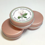 ピンクフラワー淡い色のイラストレーション付きリップバーム ラウンドシール