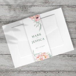 ピンクフラワー結婚式招待状ベリーバンドポートレート 招待状ベリーバンド