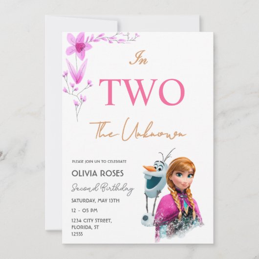 ピンクフラワー誕生日 子供へ 招待状 (正面)