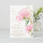 ピンクフラワー金ゴールドグリッターベビーシャワー招待状 招待状 (スタンド正面)