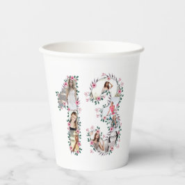 ピンクフラワー13誕生日ガールフォトコラージホワイト 紙コップ