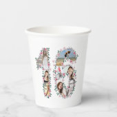 ピンクフラワー16誕生日ガールフォトコラージホワイト 紙コップ (正面)