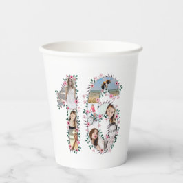 ピンクフラワー16誕生日ガールフォトコラージホワイト 紙コップ