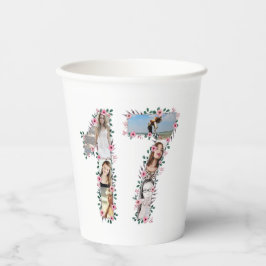 ピンクフラワー17誕生日ガールフォトコラージホワイト 紙コップ