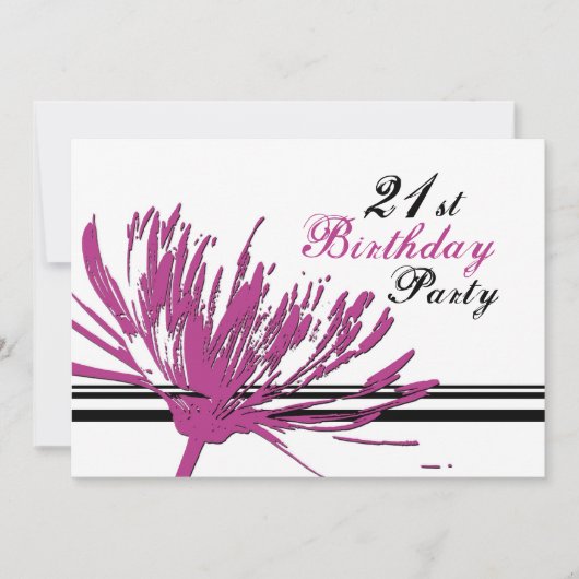 ピンクフラワー21歳の誕生日パーティの招待状カード 招待状 (正面)