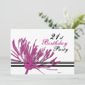 ピンクフラワー21歳の誕生日パーティの招待状カード 招待状 (スタンド正面)